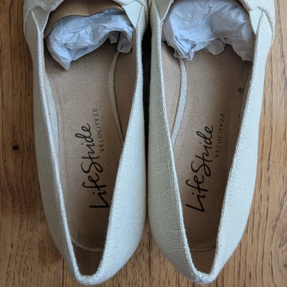 LifeStride Espadrille Wedge Beige Fabric Velocity 2.0 Womens 8.5M Comfort‎ Jute